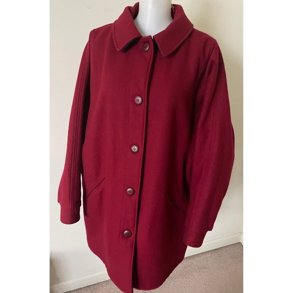 VTG Woolrich Woman Wool Coat Plaid Lined Button Up Womens Size XL Red USA Made - Picture 2 of 8